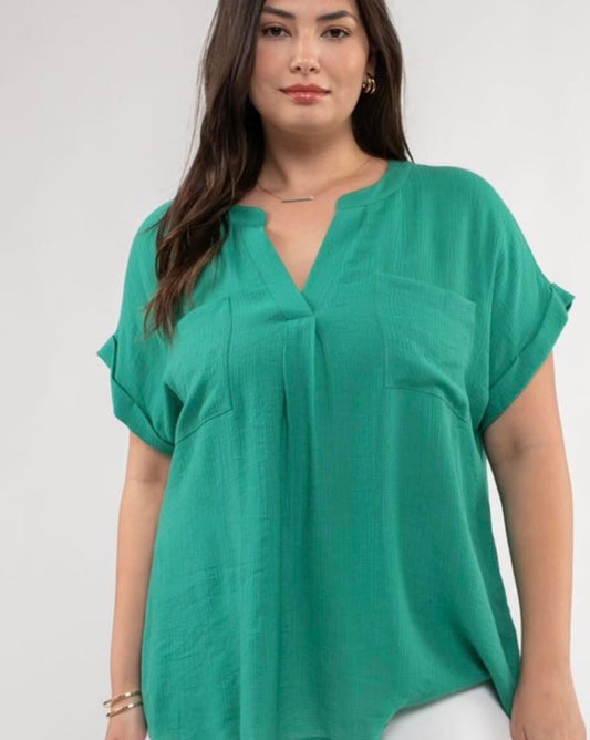 Button Back Top - Kelly Green
