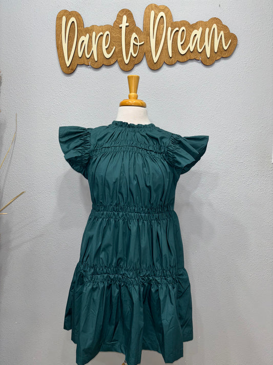 Green Short Sleeve Ruffle Dress