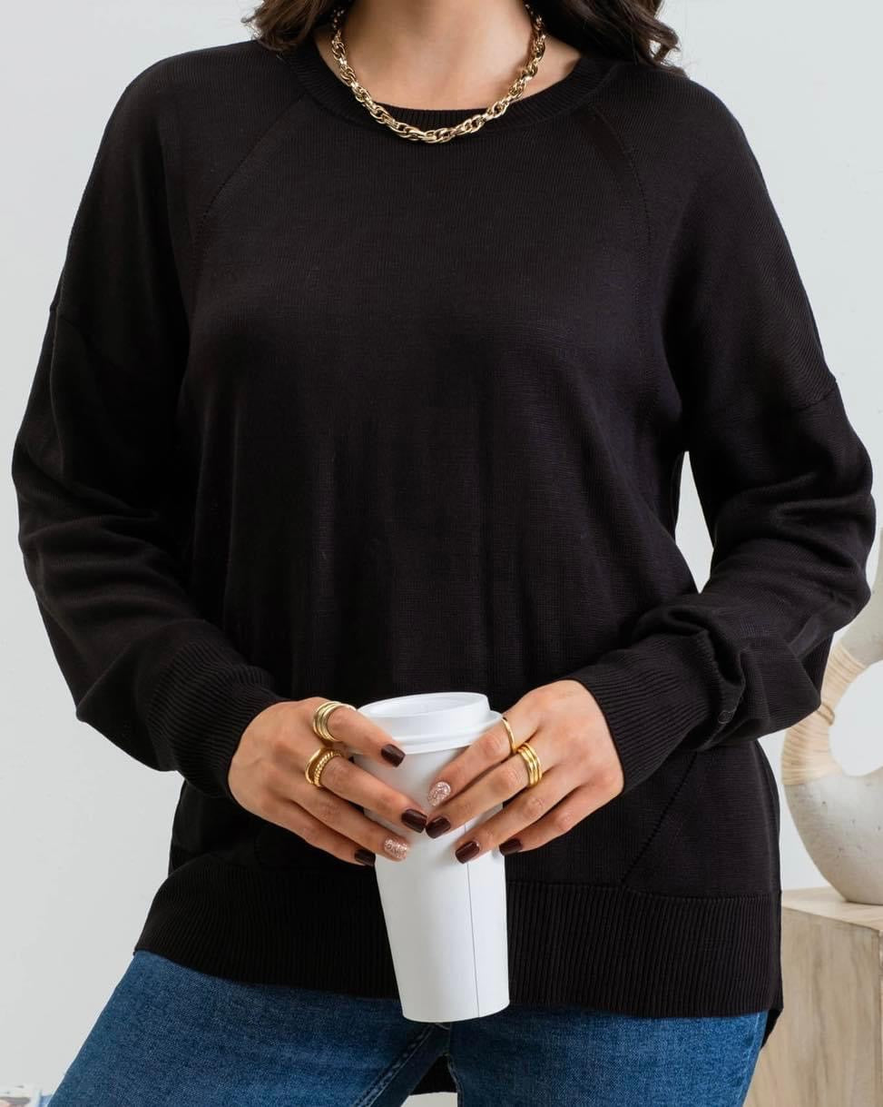 Button Back Sweater- Black