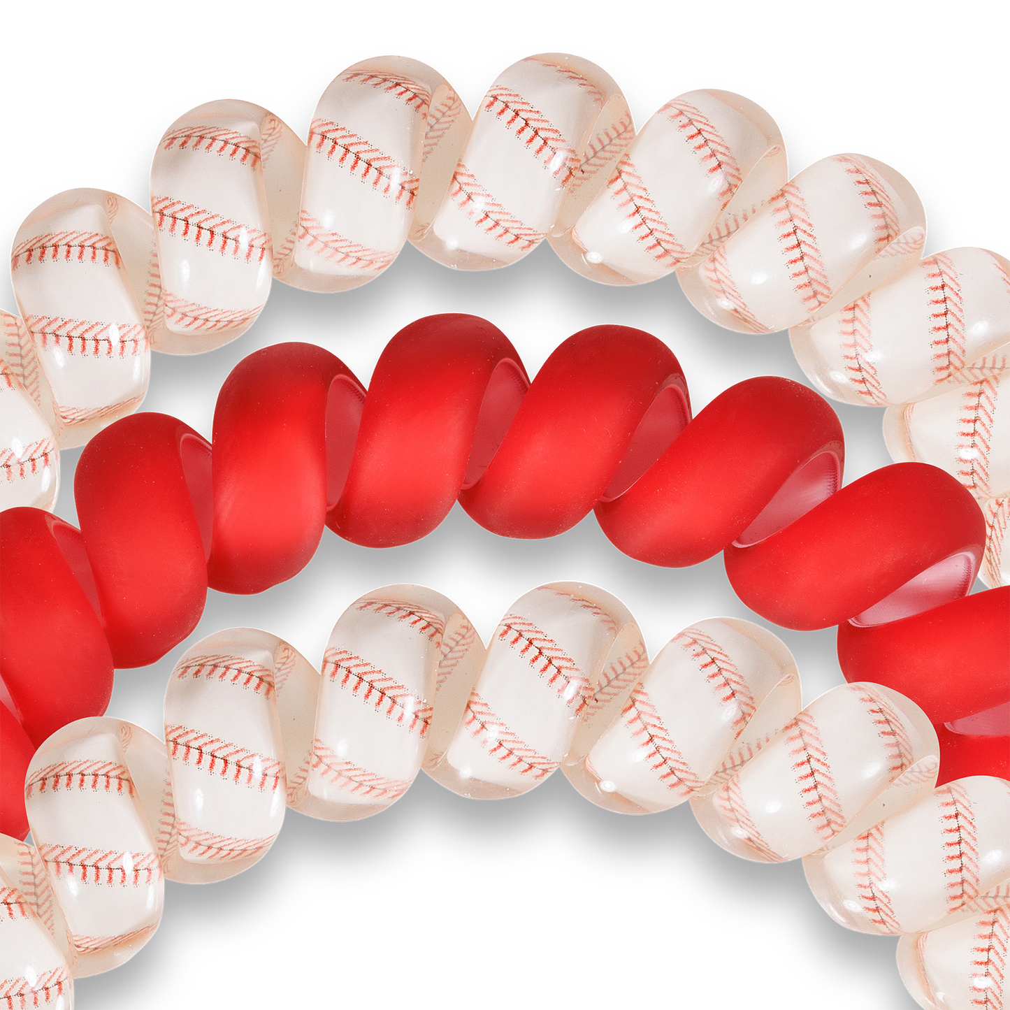 Baseball - Large Spiral Hair Coils, Hair Ties, 3-pack