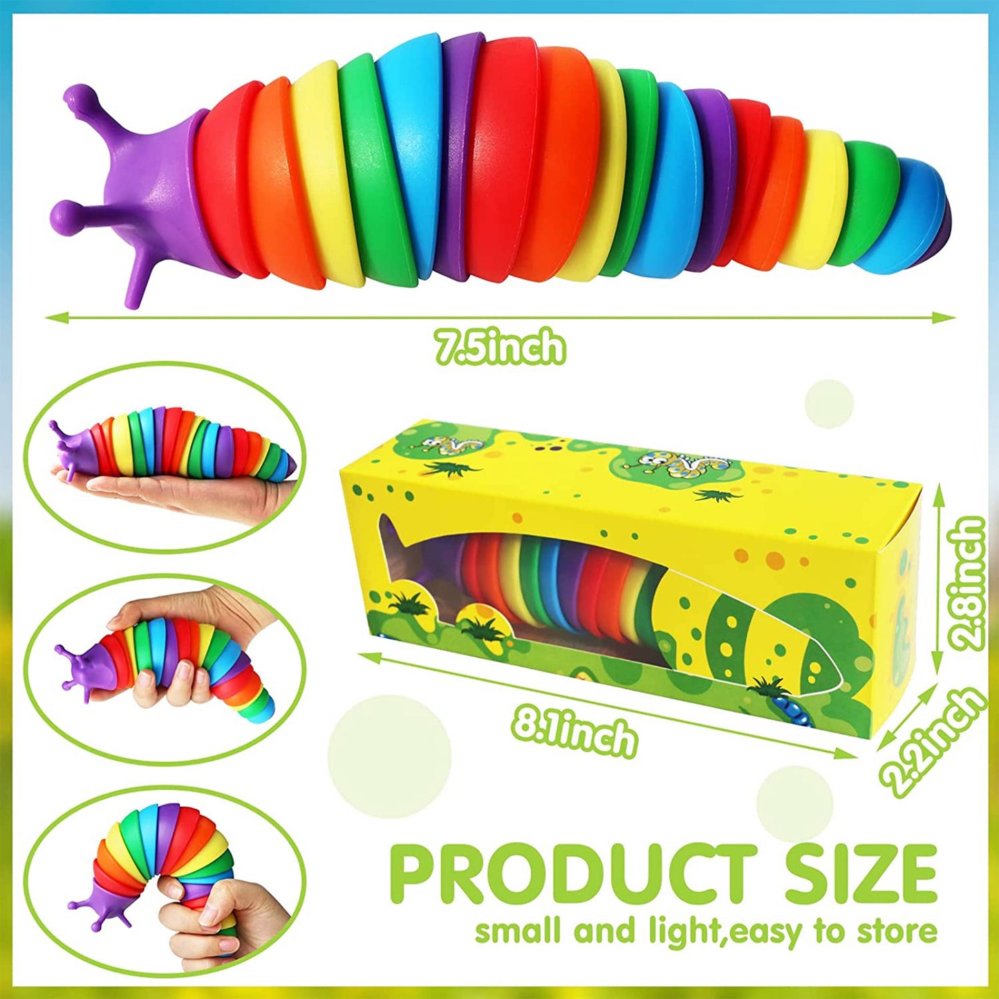 Rainbow Sensory Articulated Slug Toys