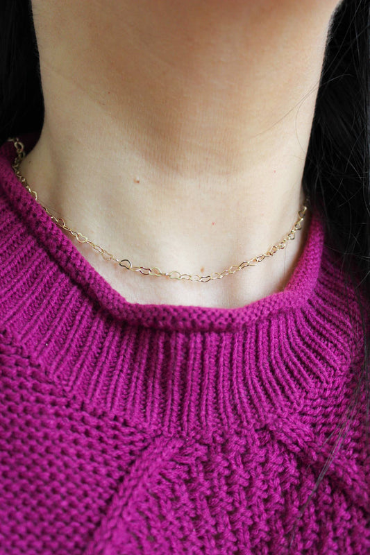 Gold Heart Necklace, Heart Chain Choker, Valentines Day