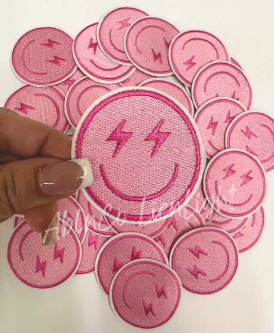 Trucker hat patches 3” pink lightning bolt face patch