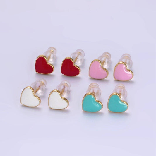 14K GoldFilled Red/Teal/Pink/White Enamel Heart Stud Earring
