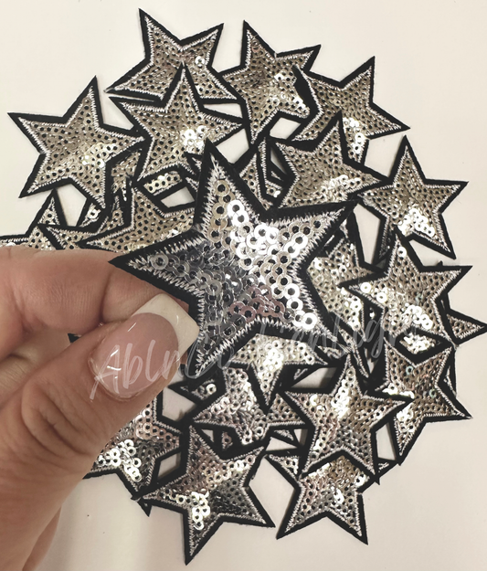 Trucker hat patches 2” silver sequin star patch iron on